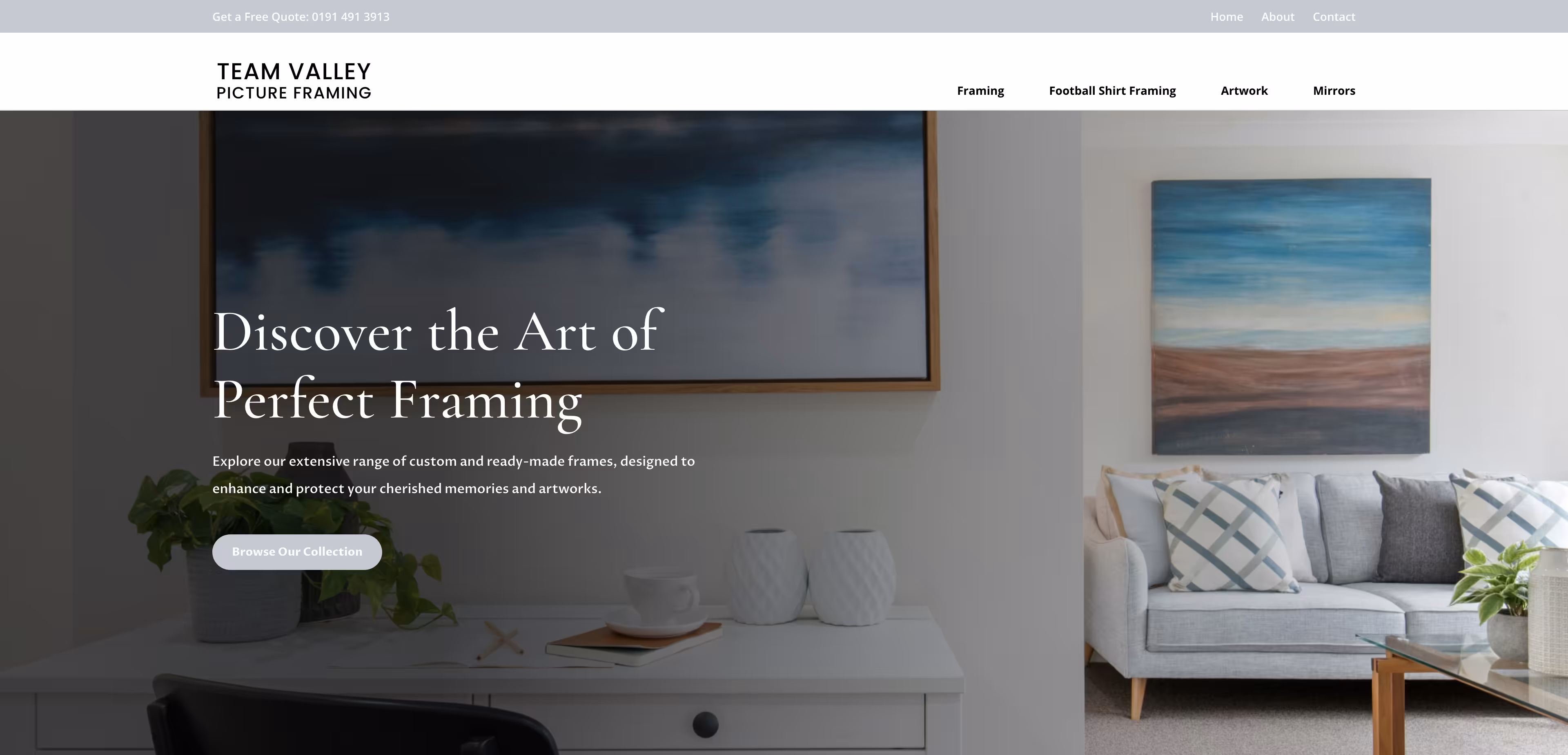 Team Valley Picture Framing website screenshot 2